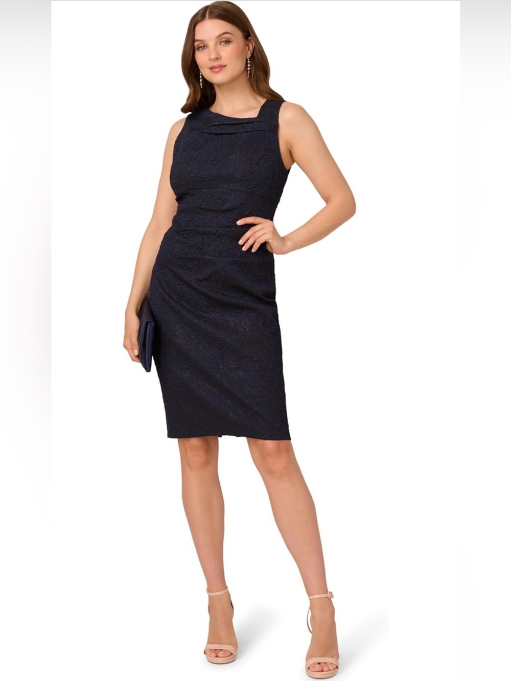 Adrianna Papell Sleeveless Navy Sheath Midi Dress